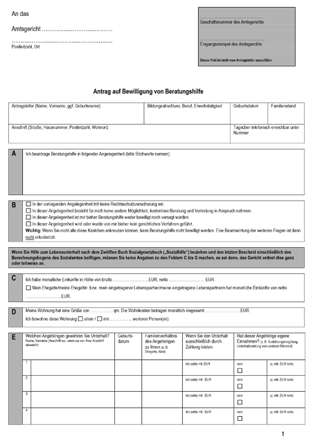 Downloads: Antrag auf Bewilligung von Beratungshilfe